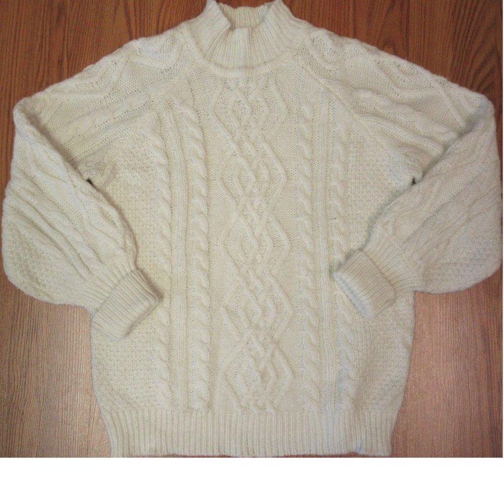 CABLE KNIT FISHERMAN MOCK TURTLENECK SWEATER